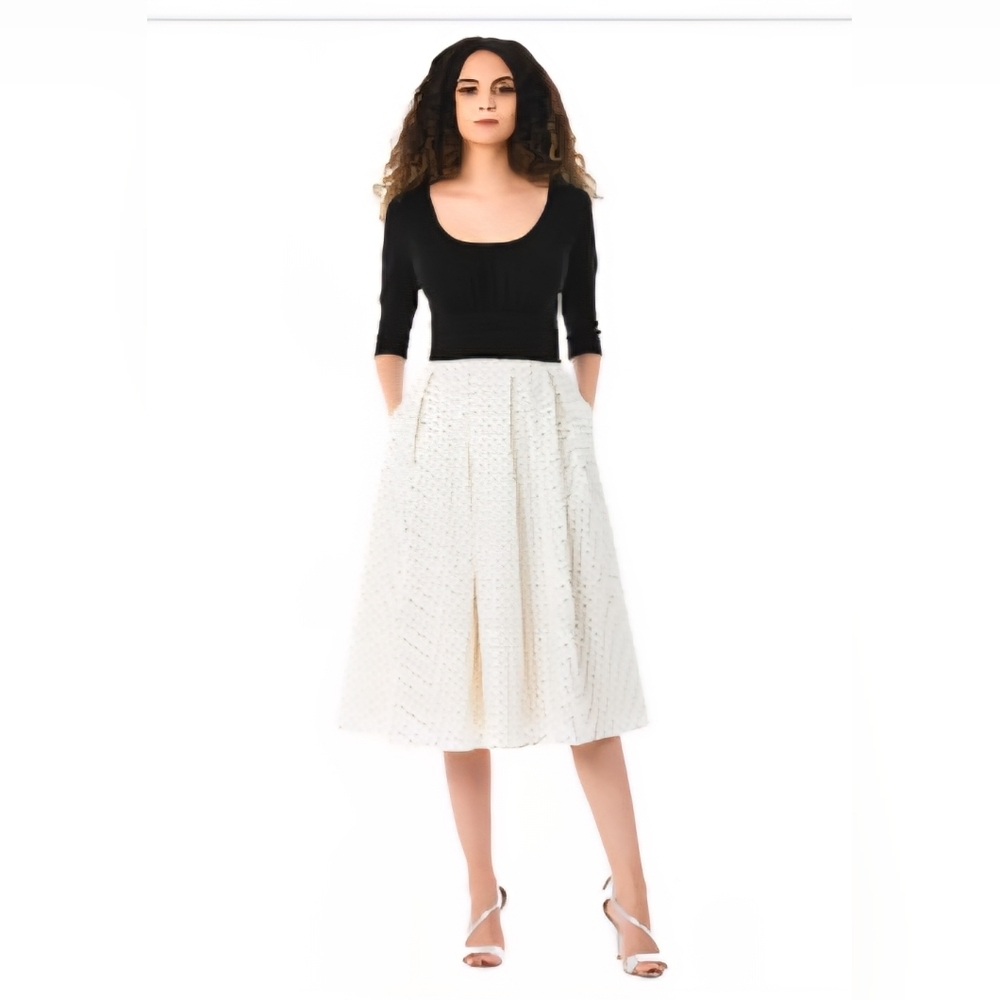 eShakti Black Top with White Polka Dot Midi Dress